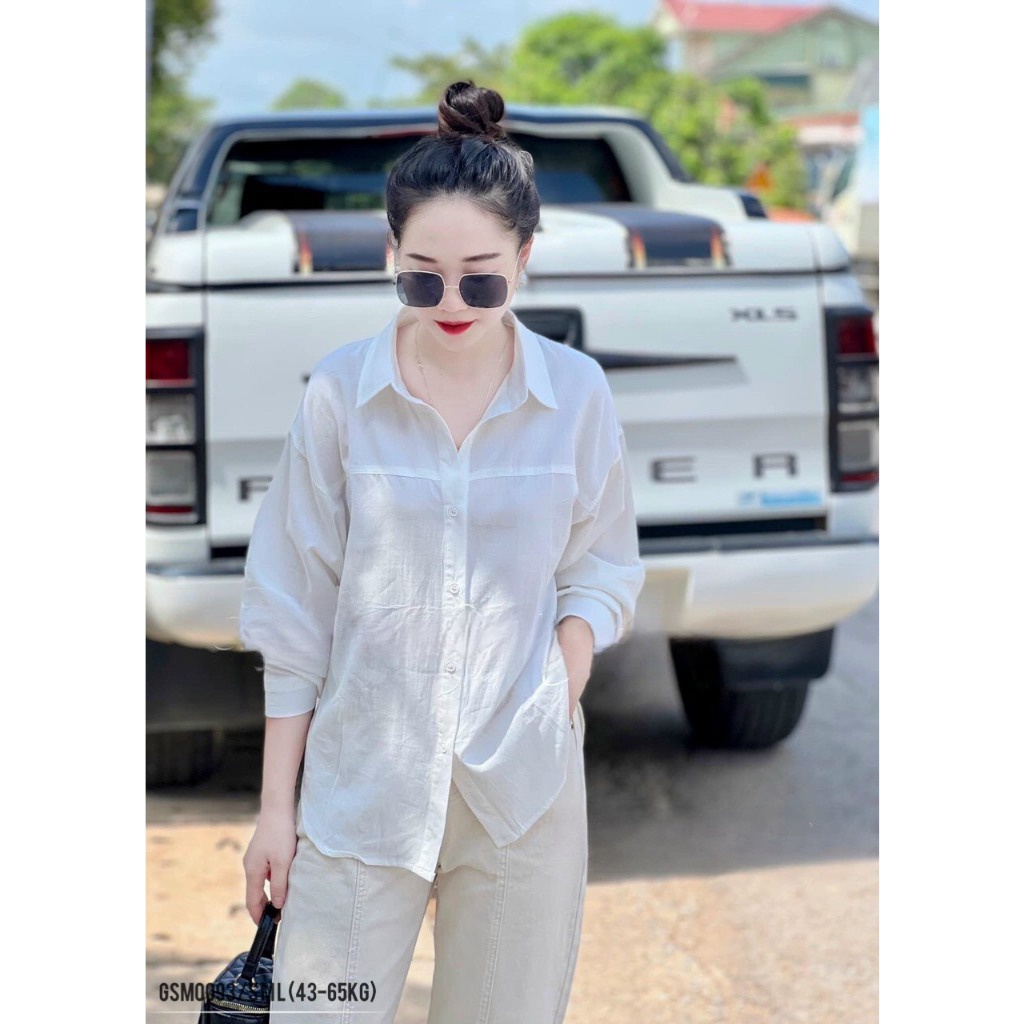 Áo sơ mi nữ ANZI dài tay form rộng màu trắng và xanh GSM0093