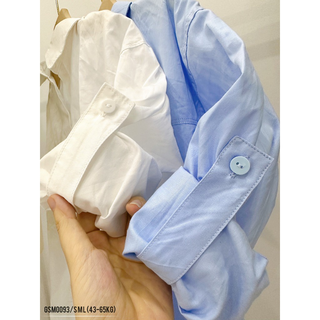 Áo sơ mi nữ ANZI dài tay form rộng màu trắng và xanh GSM0093