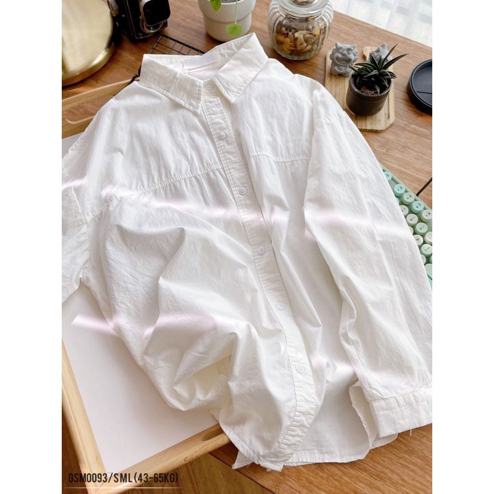 Áo sơ mi nữ ANZI dài tay form rộng màu trắng và xanh GSM0093