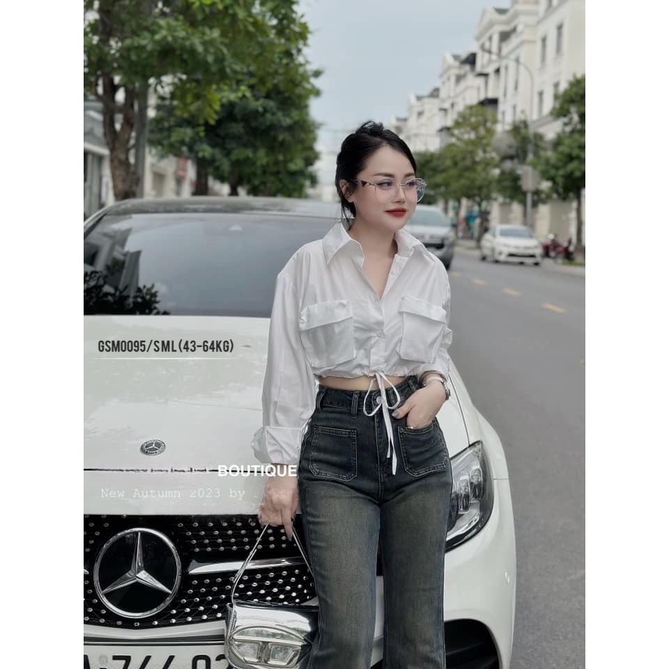Áo sơ mi croptop ANZI dây rút túi hộp dài tay GSM0095
