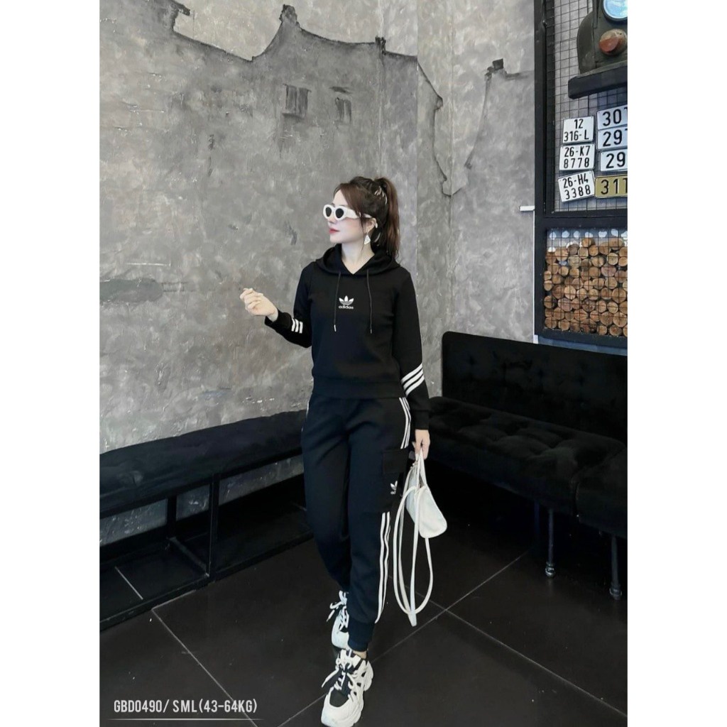 Đồ bộ nữ ANZI set nỉ das áo hoodie có mũ dài tay quần jogger GBD0490