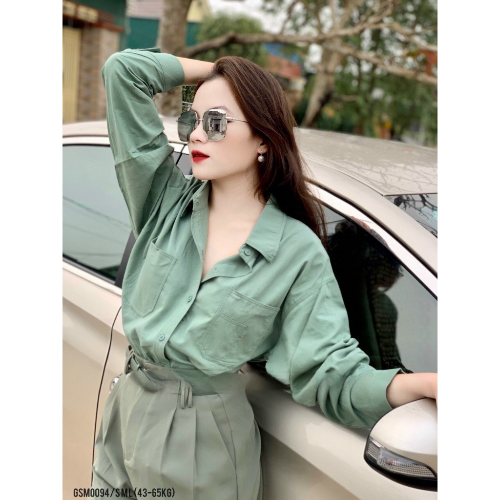Áo sơ mi nữ ANZI dáng basic dài tay túi ngực form rộng GSM0094