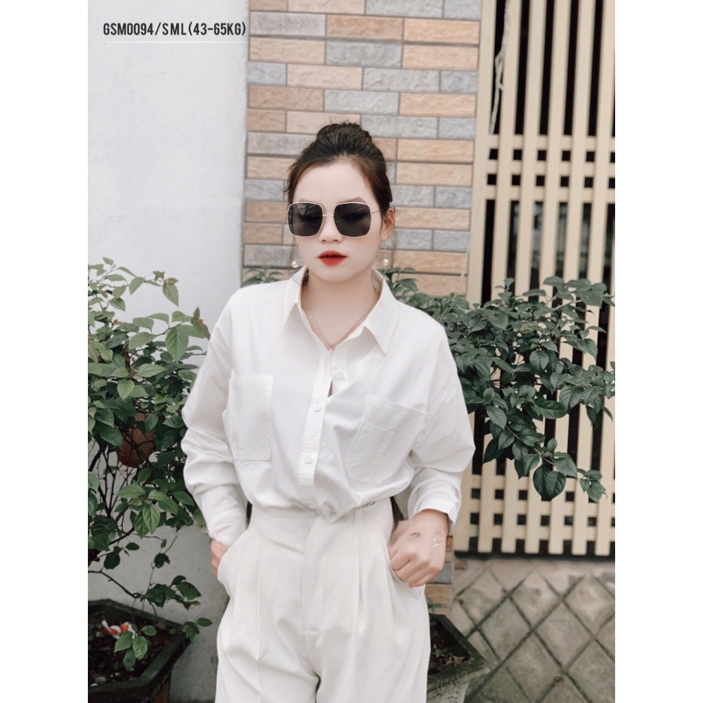 Áo sơ mi nữ ANZI dáng basic dài tay túi ngực form rộng GSM0094