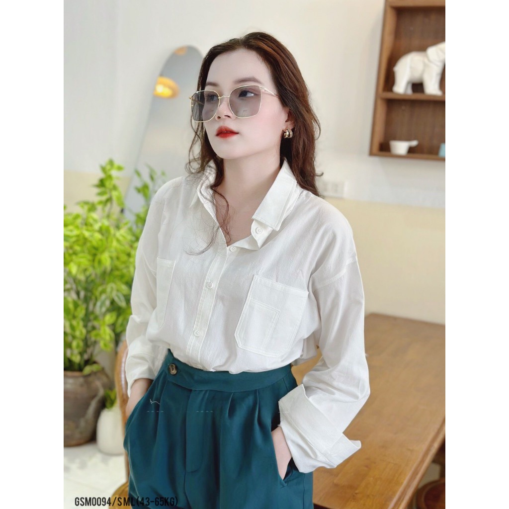 Áo sơ mi nữ ANZI dáng basic dài tay túi ngực form rộng GSM0094