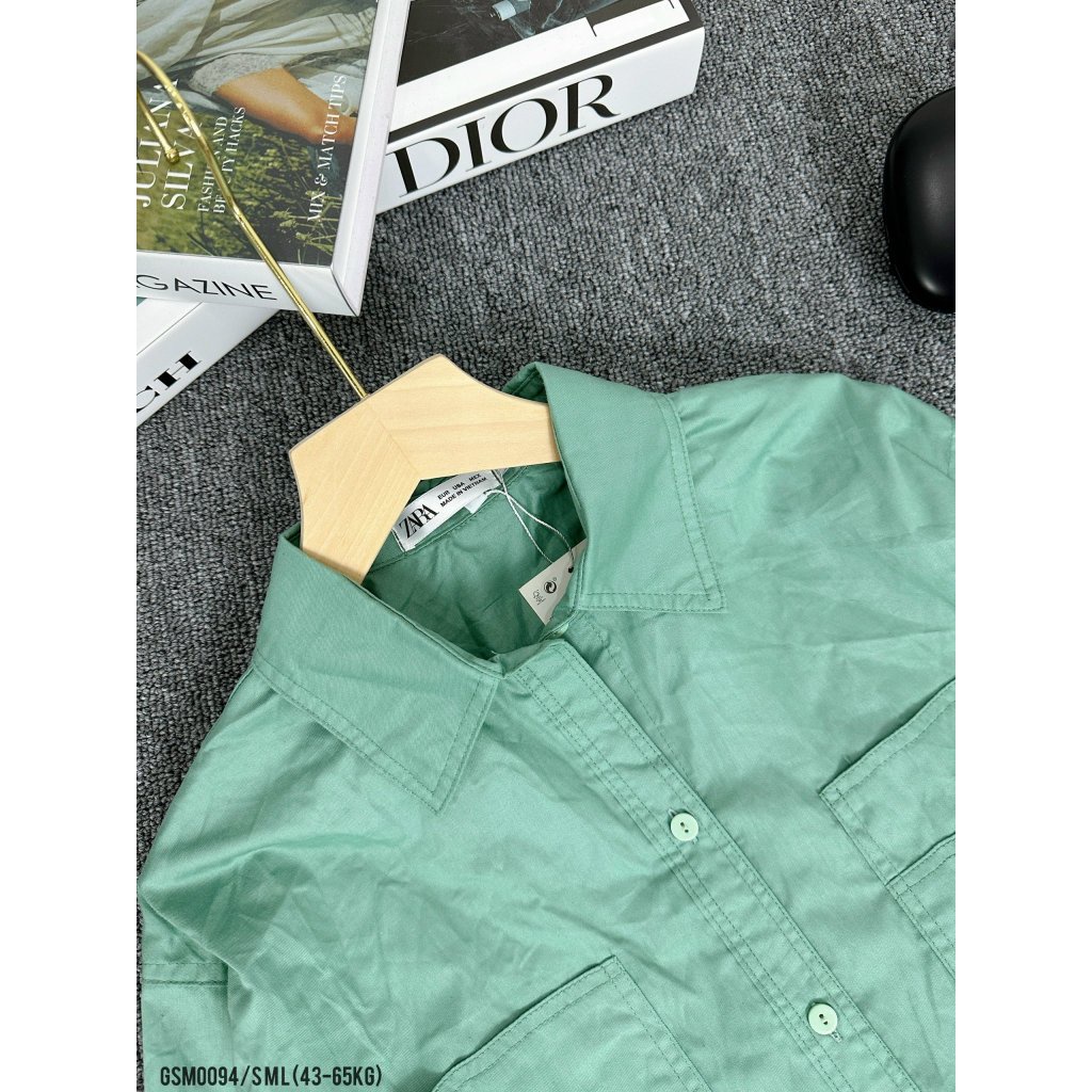 Áo sơ mi nữ ANZI dáng basic dài tay túi ngực form rộng GSM0094