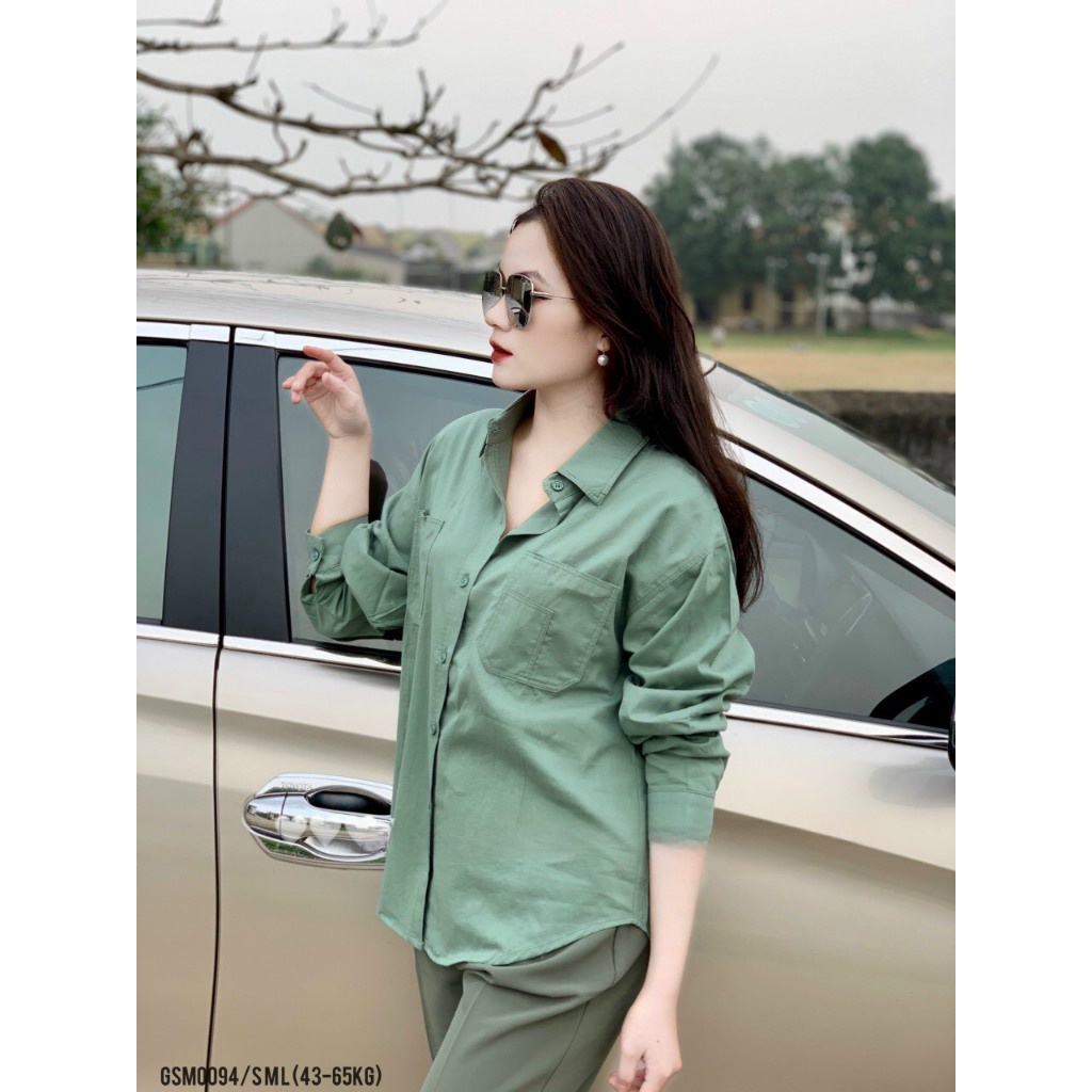 Áo sơ mi nữ ANZI dáng basic dài tay túi ngực form rộng GSM0094