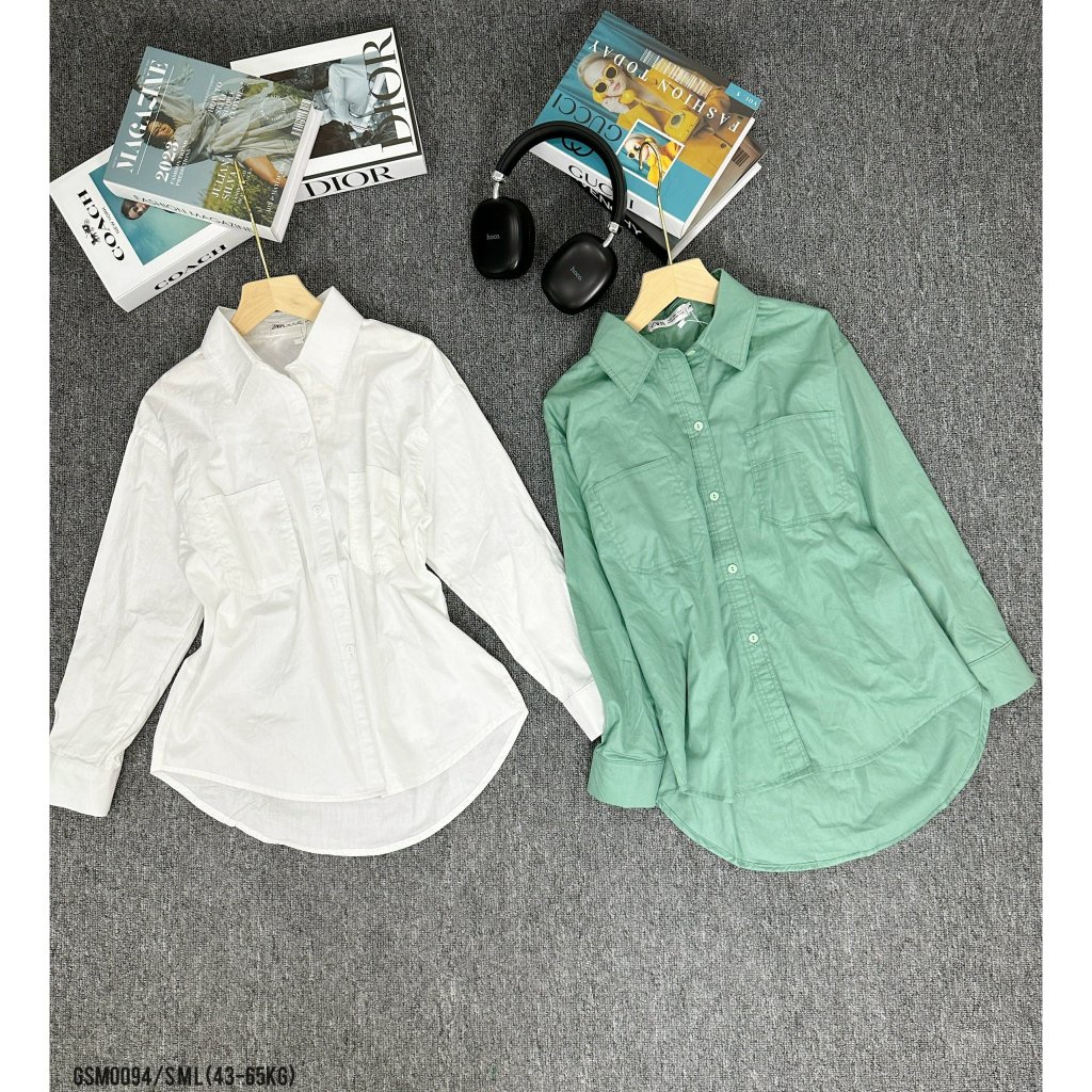 Áo sơ mi nữ ANZI dáng basic dài tay túi ngực form rộng GSM0094