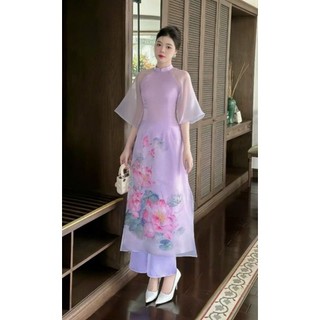 Áo dài nữ 💝FREESHIP💝 Áo dài cách tân màu tím tay loe cực đẹp