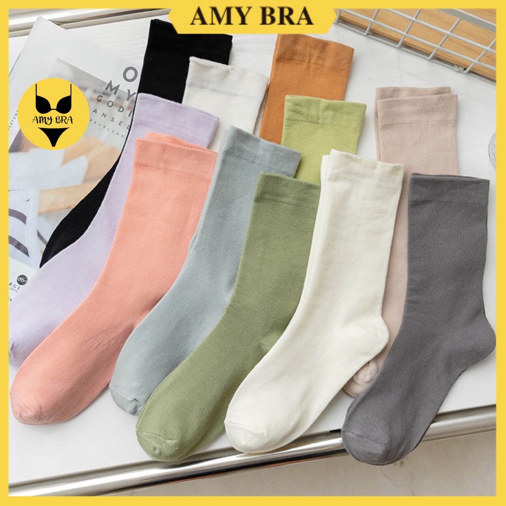 Tất Cổ Cao Nữ Cotton Gân Tăm Mềm Mại - Vớ Nữ Co Giãn 4 Chiều Ôm Chân Thoải Mái AMYBRA T786