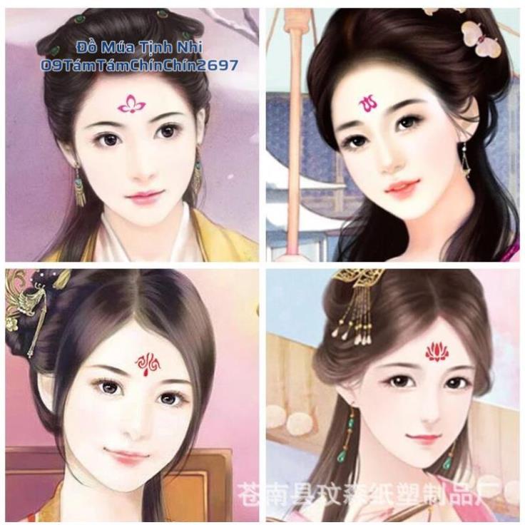 Combo 5 tấm hình xăm dán chu sa dán trán cổ trang Trung Quốc size 12 hình/ tấm ĐỒ MÚA TỊNH NHI