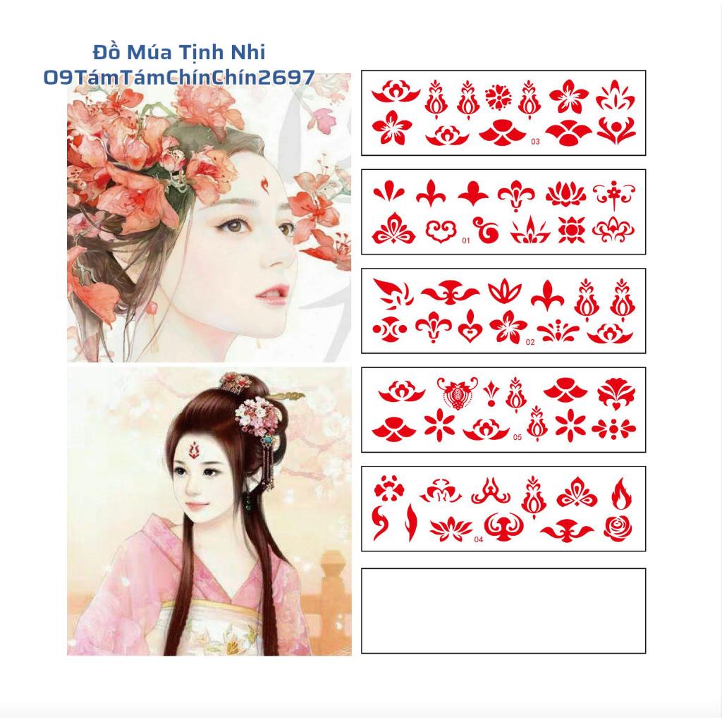Combo 5 tấm hình xăm dán chu sa dán trán cổ trang Trung Quốc size 12 hình/ tấm ĐỒ MÚA TỊNH NHI