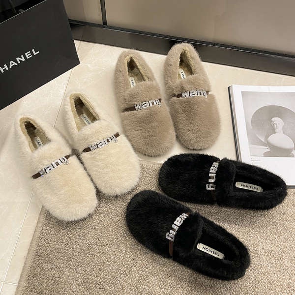 Dép Bông Đi Trong Nhà Đế Bằng Lót Lông Cừu Ấm Áp Cho Nữ