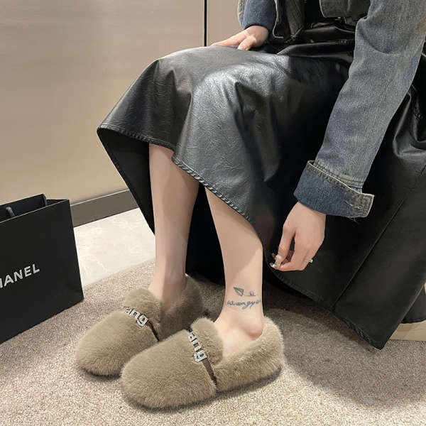 Dép Bông Đi Trong Nhà Đế Bằng Lót Lông Cừu Ấm Áp Cho Nữ