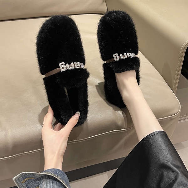 Dép Bông Đi Trong Nhà Đế Bằng Lót Lông Cừu Ấm Áp Cho Nữ