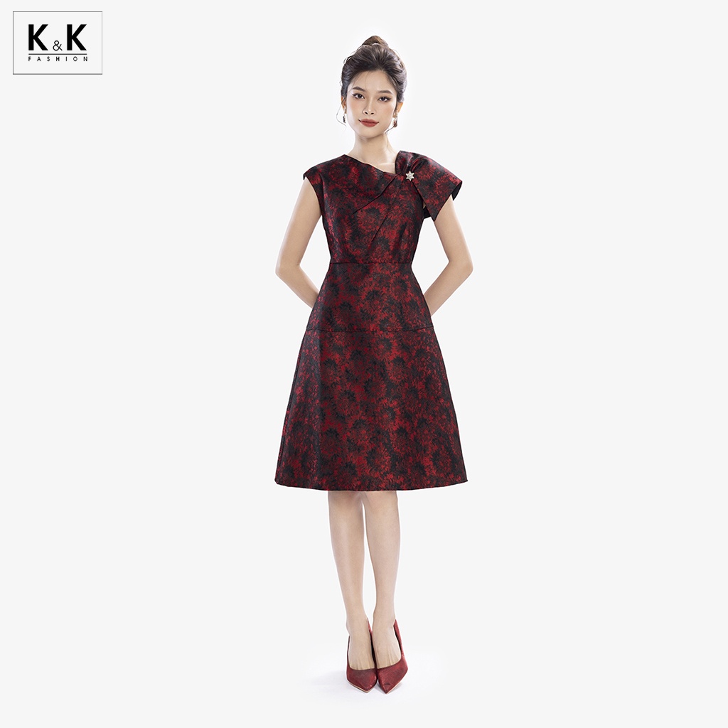 Đầm xòe tafta dự tiệc cổ V cách điệu K&K Fashion KK165-09 Chất liệu Tafta