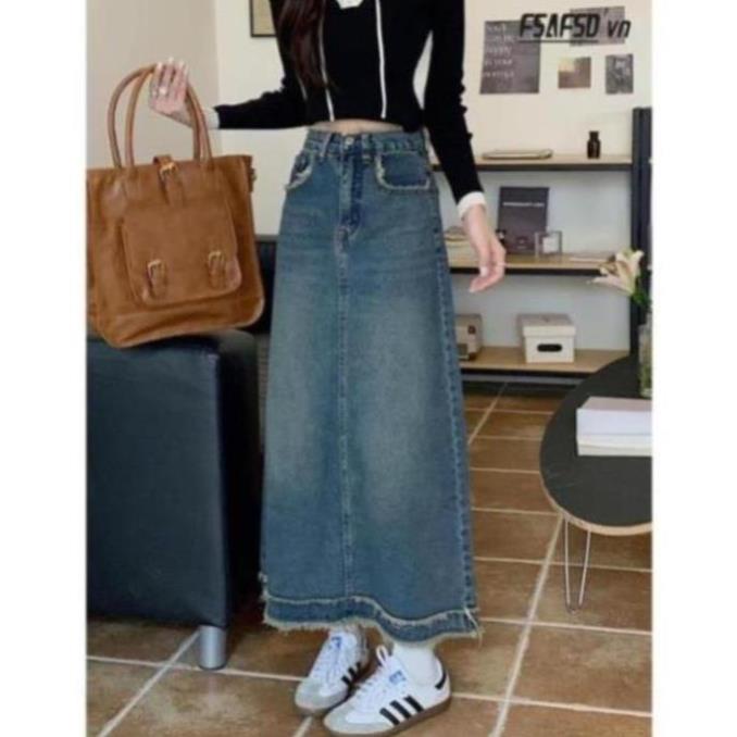 Chân váy jeans dáng dài siêu xinh phù hợp đi học, đi chơi hot hit CV4