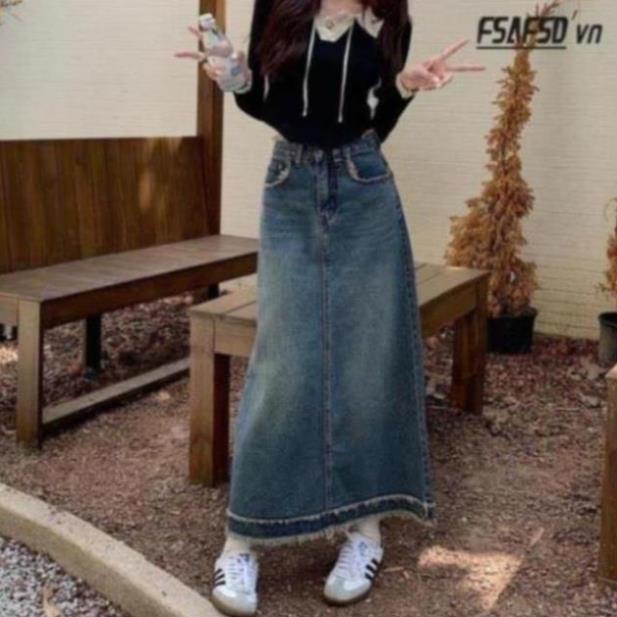 Chân váy jeans dáng dài siêu xinh phù hợp đi học, đi chơi hot hit CV4
