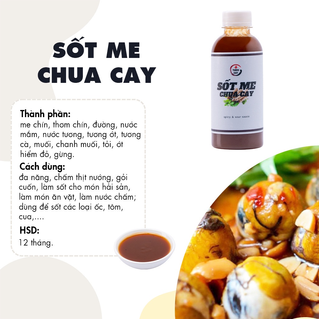 Sốt me chua cay Thích cay, xào cút lộn, ốc, hải sản 250ml