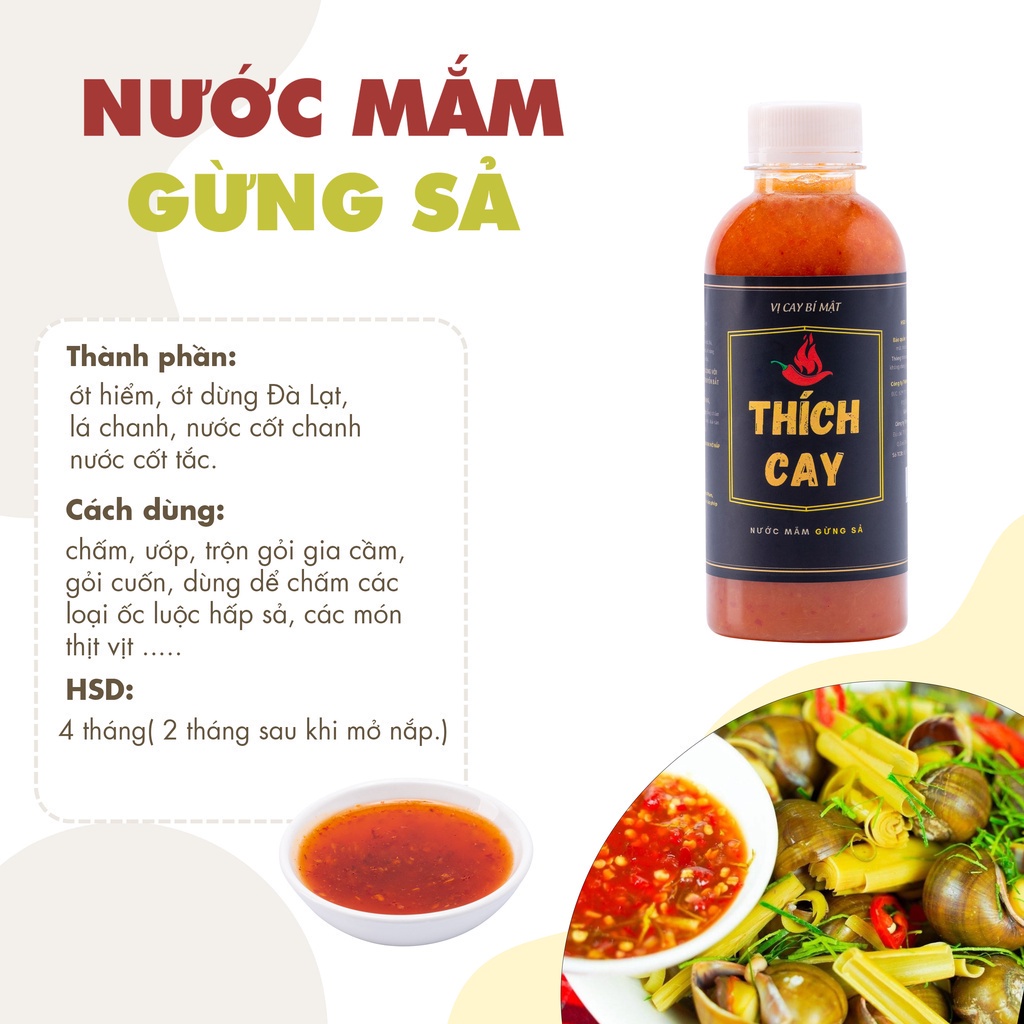 Nước chấm ốc Thích Cay, tương chấm gừng sả, thịt gà, gia cầm, nước nắm gia truyền, chấm phở, gỏi