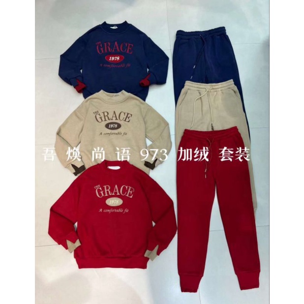 Sét bộ thể thao nữ thu đông chất nỉ tăm lót bông cao cấp  grace quảng châu