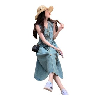 Goouliu Đầm Yếm denim Dáng Rộng Thời Trang Mùa Hè 2023 Cho Nữ