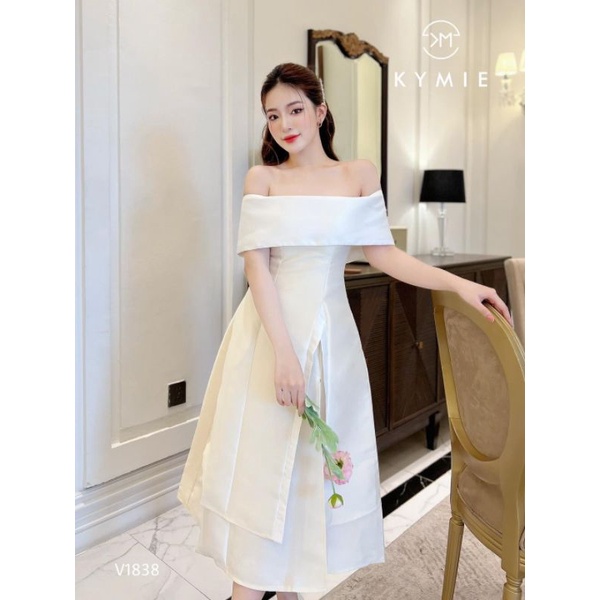 Đầm dài váy trễ vai xẻ váy dự tiệc cưới sang chảnh váy đi chơi váy dáng dài hàng thiết kế cao cấp