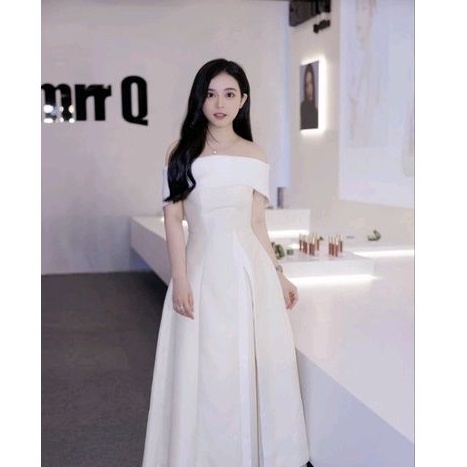 Đầm dài váy trễ vai xẻ váy dự tiệc cưới sang chảnh váy đi chơi váy dáng dài hàng thiết kế cao cấp