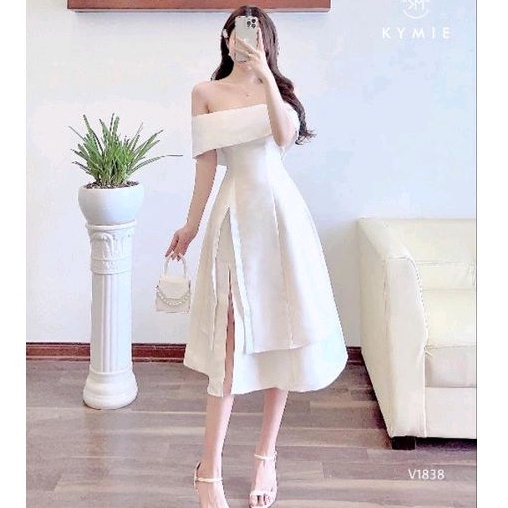 Đầm dài váy trễ vai xẻ váy dự tiệc cưới sang chảnh váy đi chơi váy dáng dài hàng thiết kế cao cấp