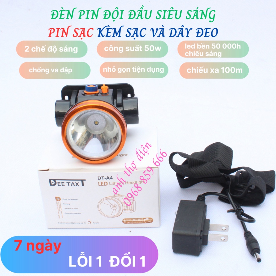 đèn pin ,Đèn pin đội đầu A4 chiếu xa siêu sáng kèm sạc và dây đeo