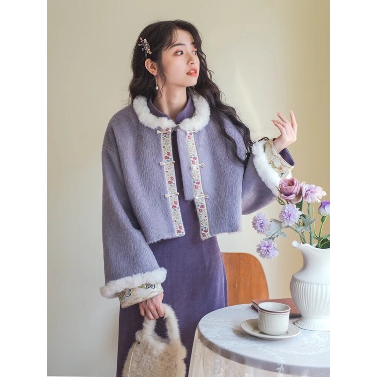 Qipao Áo Khoác Sườn Xám Cách Tân Dáng Ngắn Phong Cách Trung Hoa Thời Trang Mùa Đông 2023 Cho Nữ