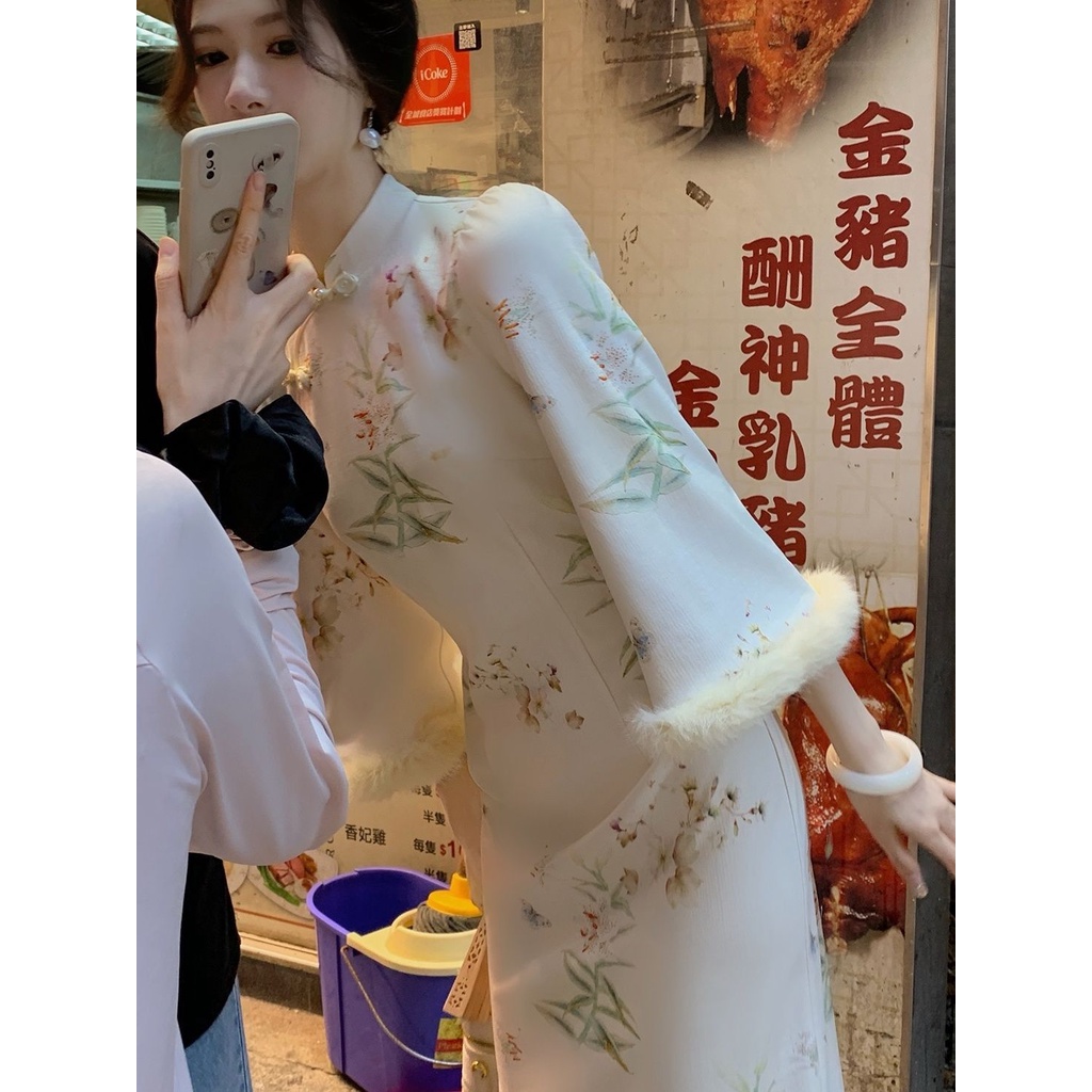 Qipao Sườn Xám Cách Tân Phong Cách Trung Hoa Thời Trang Thu Đông 2023 Cho Nữ