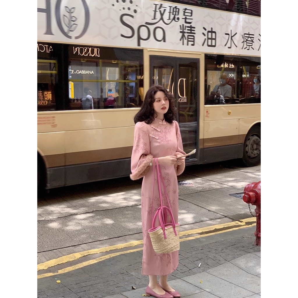 Qipao Sườn Xám Cách Tân Phong Cách Trung Hoa Thời Trang Thu Đông 2023 Cho Nữ