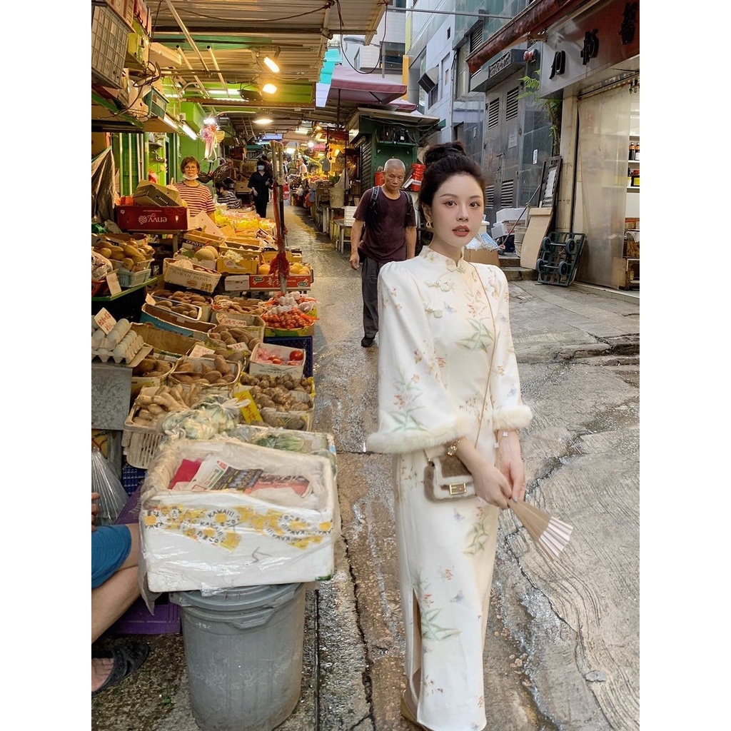 Qipao Sườn Xám Cách Tân Phong Cách Trung Hoa Thời Trang Thu Đông 2023 Cho Nữ