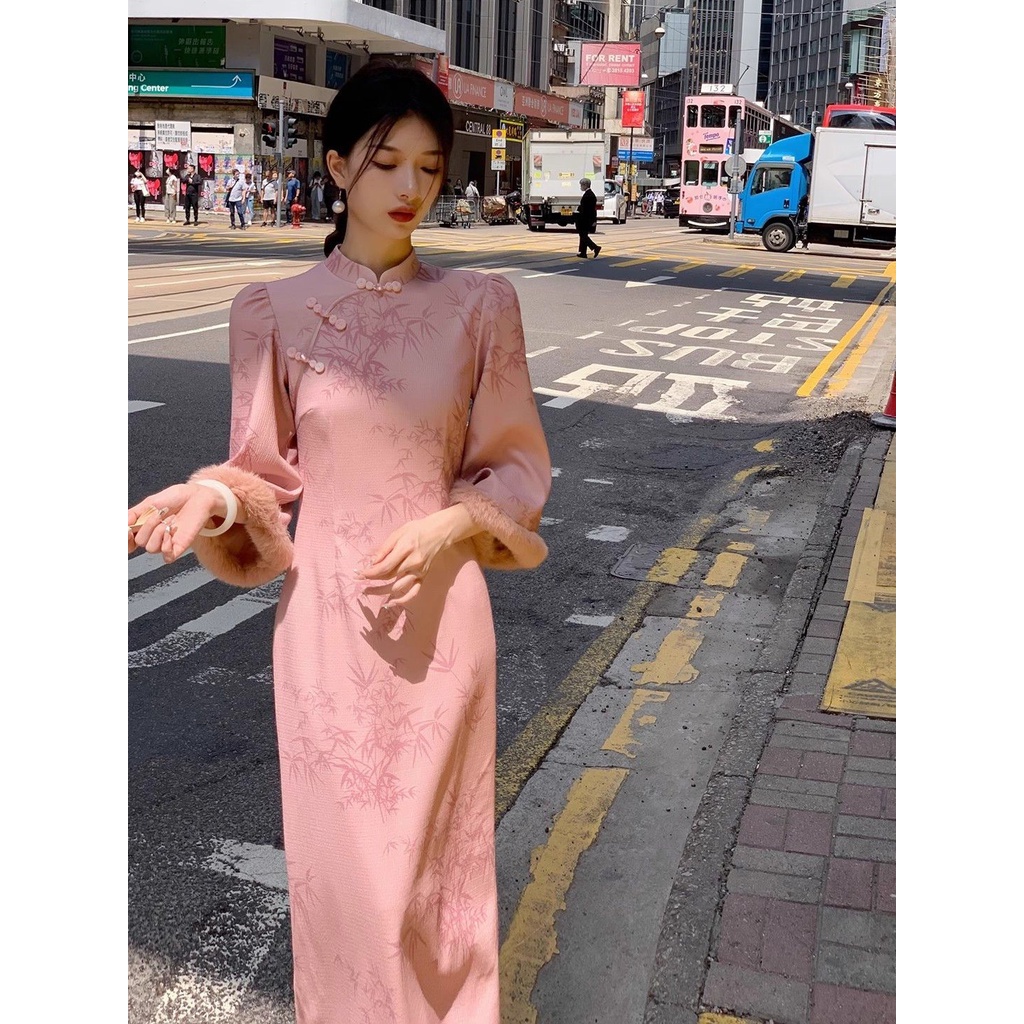 Qipao Sườn Xám Cách Tân Phong Cách Trung Hoa Thời Trang Thu Đông 2023 Cho Nữ