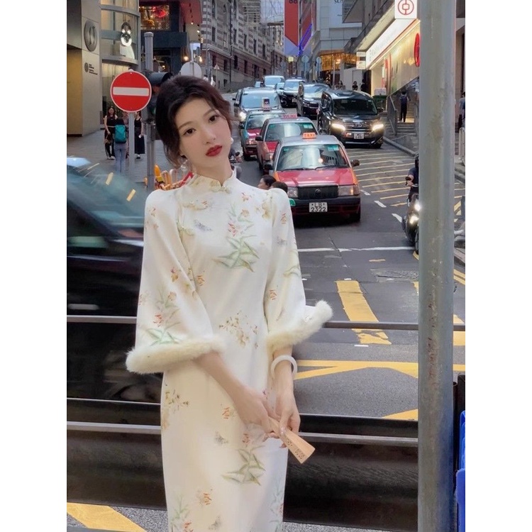 Qipao Sườn Xám Cách Tân Phong Cách Trung Hoa Thời Trang Thu Đông 2023 Cho Nữ