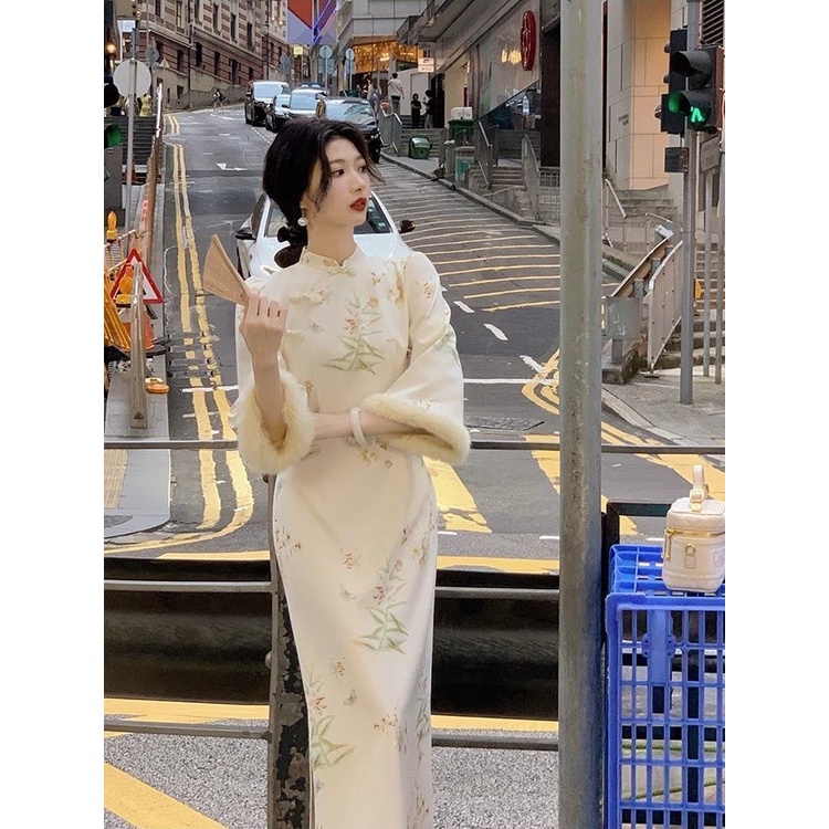 Qipao Sườn Xám Cách Tân Phong Cách Trung Hoa Thời Trang Thu Đông 2023 Cho Nữ