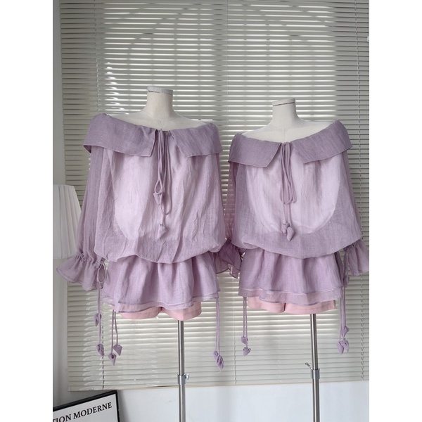 ONO DRESS-đầm tím xoè kèm quần ngọt ngào