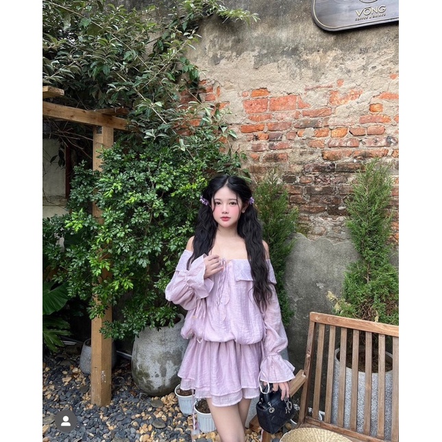 ONO DRESS-đầm tím xoè kèm quần ngọt ngào
