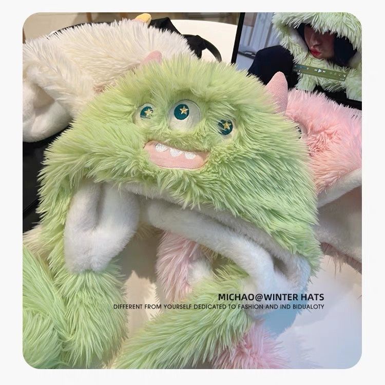 Mũ Lông Bảo Vệ Tai Giữ Ấm Mùa Đông Hình Quái Vật Nhỏ Dễ Thương Vui Nhộn Phong Cách Mới Bảo Vệ Tai Cho Nữ Zzkds.Vns.Vn