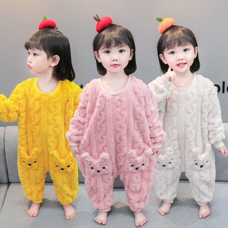 Bộ Đồ Ngủ Liền Thân Hình Chú Ếch Có Mũ Trùm Vải flannel Thời Trang Thu Đông Cho Bé Gái