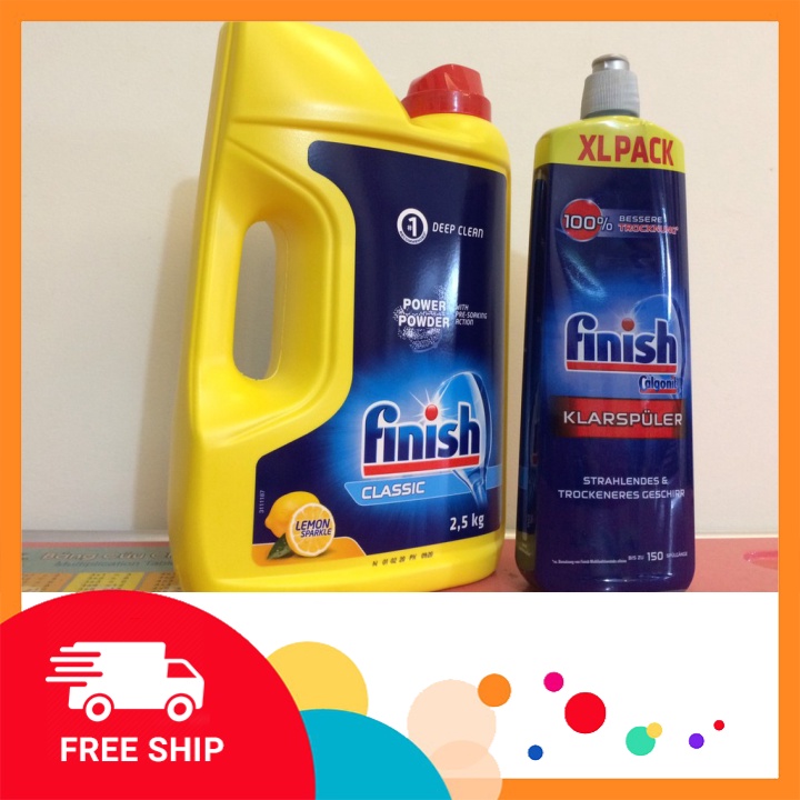 Combo: Bột rửa bát Finish 2,5kg + Nước làm bóng Finish 800ml