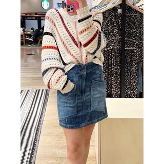 Áo khoác len đan tay dài sọc cầu vồng ngọt ngào cho nữ