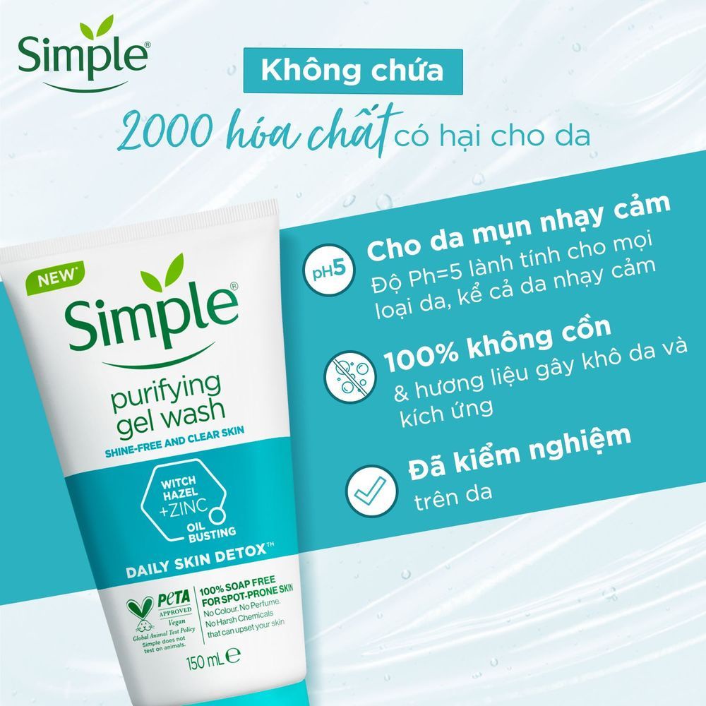 Sữa Rửa Mặt Kiềm Dầu Hỗ Trợ Ngừa Mụn Simple Purifying Gel Wash 150ml