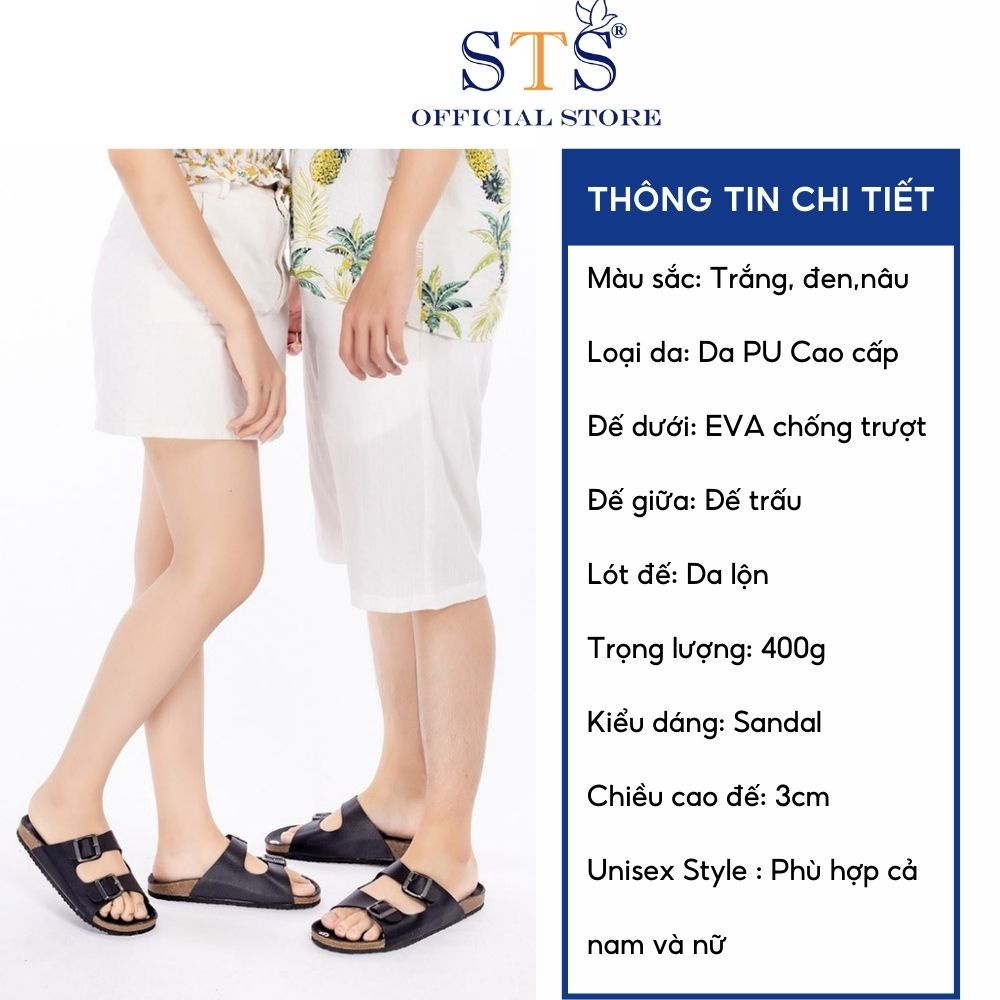 Dép sandal quai ngang Birken đế trấu unisex nam nữ Da PU cao cấp đi học đi biển chống nước nhẹ STPU01