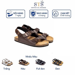 Dép sandal quai ngang Birken quai hậu đế trấu 3 lớp Da PU cao cấp unisex nam nữ STPU02