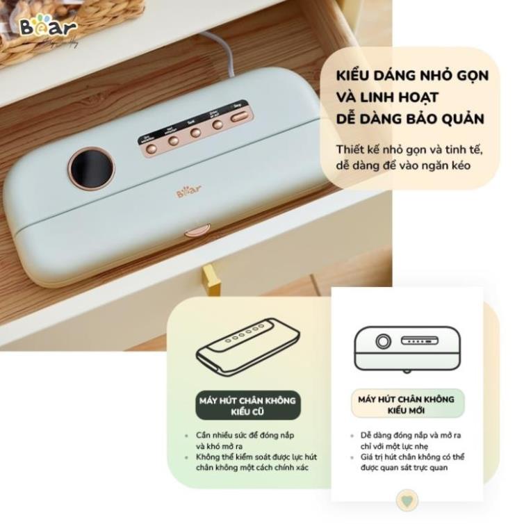 Máy Hút Chân Không Bear SB-CK95W -  Công Suất 95W- Bảo Quản Thực Phẩm Khô Đồ Ướt- Không Kén Thực Phẩm, BH 18T