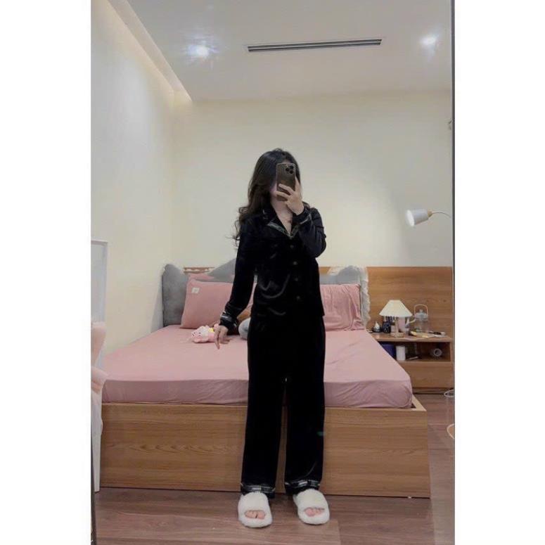 N07 Sét Nhung QC Phối Viền, Sét Bộ Ngủ Cho Nữ Sang Chảnh Nhẹ Nhàng Theo Phong Cách Hàn Quốc