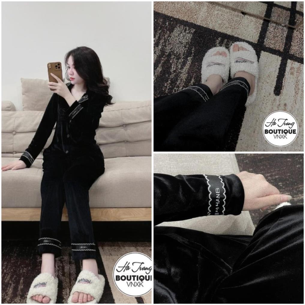 N07 Sét Nhung QC Phối Viền, Sét Bộ Ngủ Cho Nữ Sang Chảnh Nhẹ Nhàng Theo Phong Cách Hàn Quốc