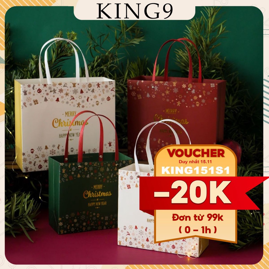 Túi quà giáng sinh merry christmas quai đinh chắc chắn không kèm hộp phụ kiện quà tặng king9