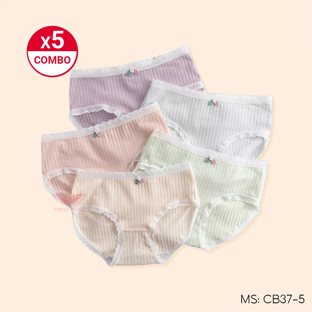 Combo 5 Quần Lót Cotton Sọc Thấm Hút Kháng Khuẩn VINGO Phối Viền Ren Không Hằn Da Đính Nơ Thoáng Mát Mùa Hè CB07 VNGO